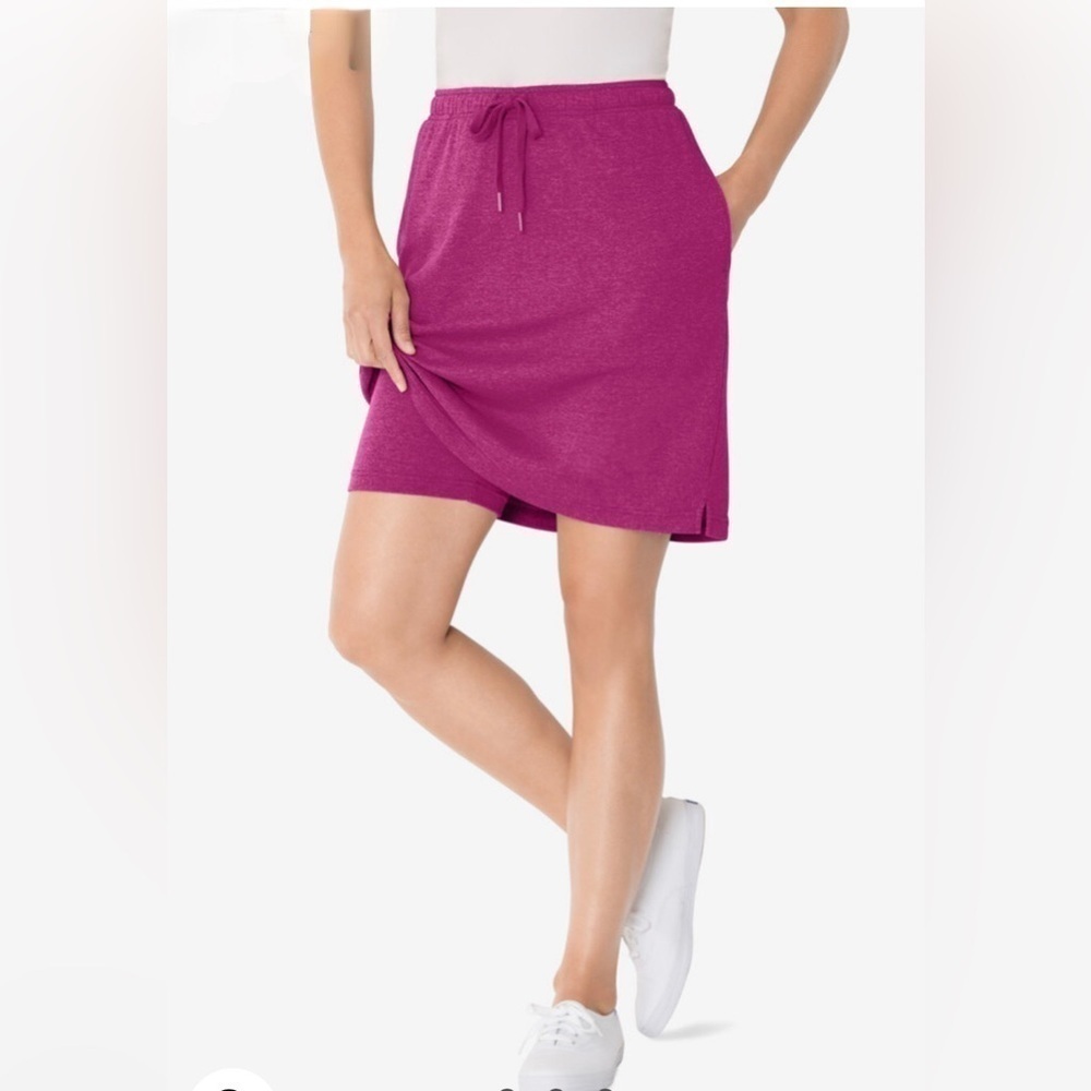 Woman Within Pink Sport Knit Skort with Elastic Waist & Pockets, Size 12 (S)